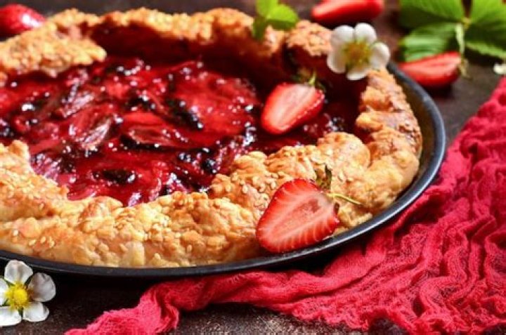 Closeup of strawberry pie.